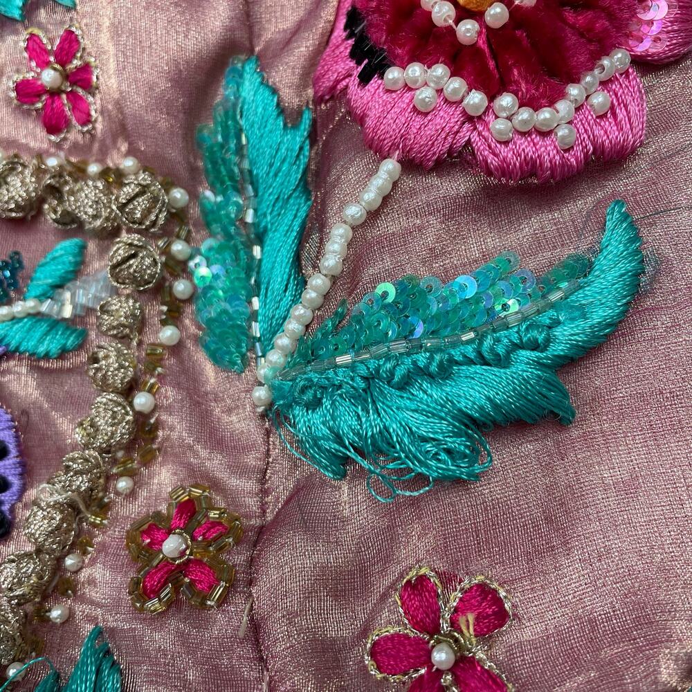 🔥80s Victor Costa Sequin Embroider Strapless Barbiecore Taffeta Pink Ball Gown - Picture 13 of 17